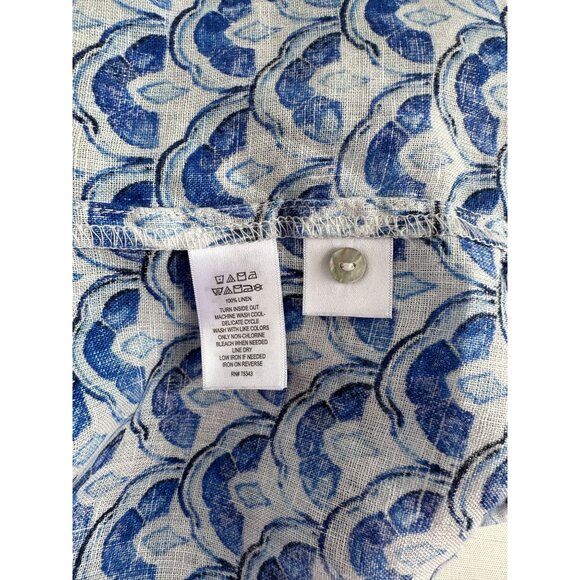 Sigred Olsen 100% Linen Blue & White Short Sleeve Button-Up Top Size 3X - Picture 9 of 12